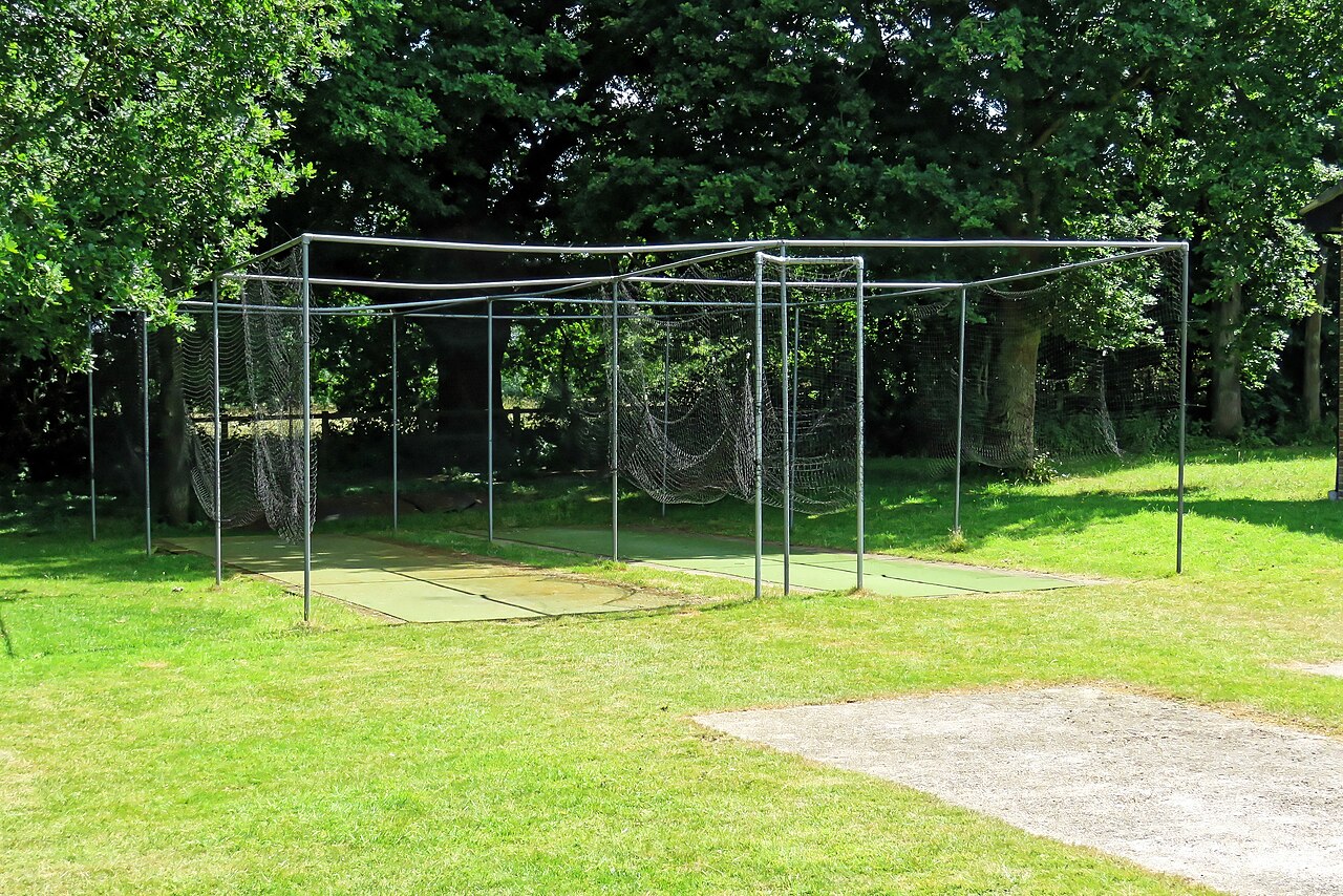 Sunlit practice nets at Bayford Cricket Club, used as a sample training setting